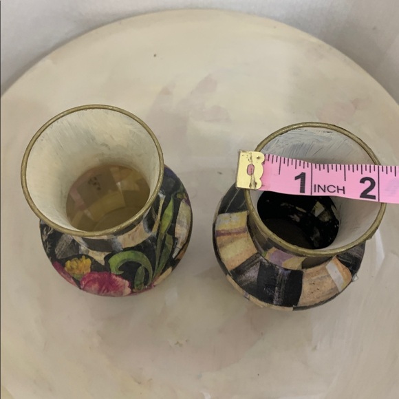 Vintage Bud Vases Flower Market Courtly Check Decoupaged Mackenzie Childs - Picture 6 of 8